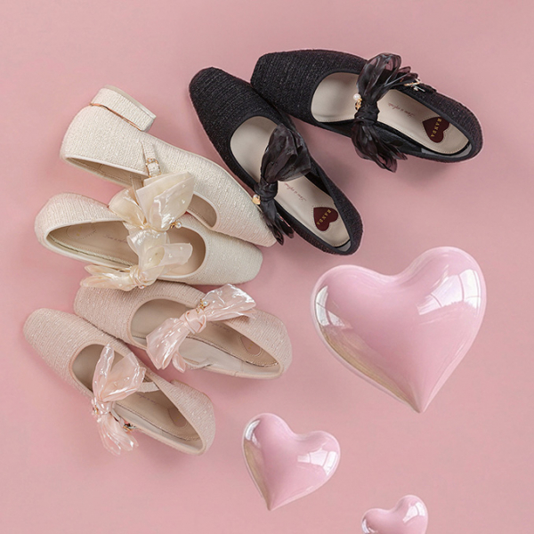 Heart Collection】2WAY シアーリボンハートフラットパンプス │RANDA