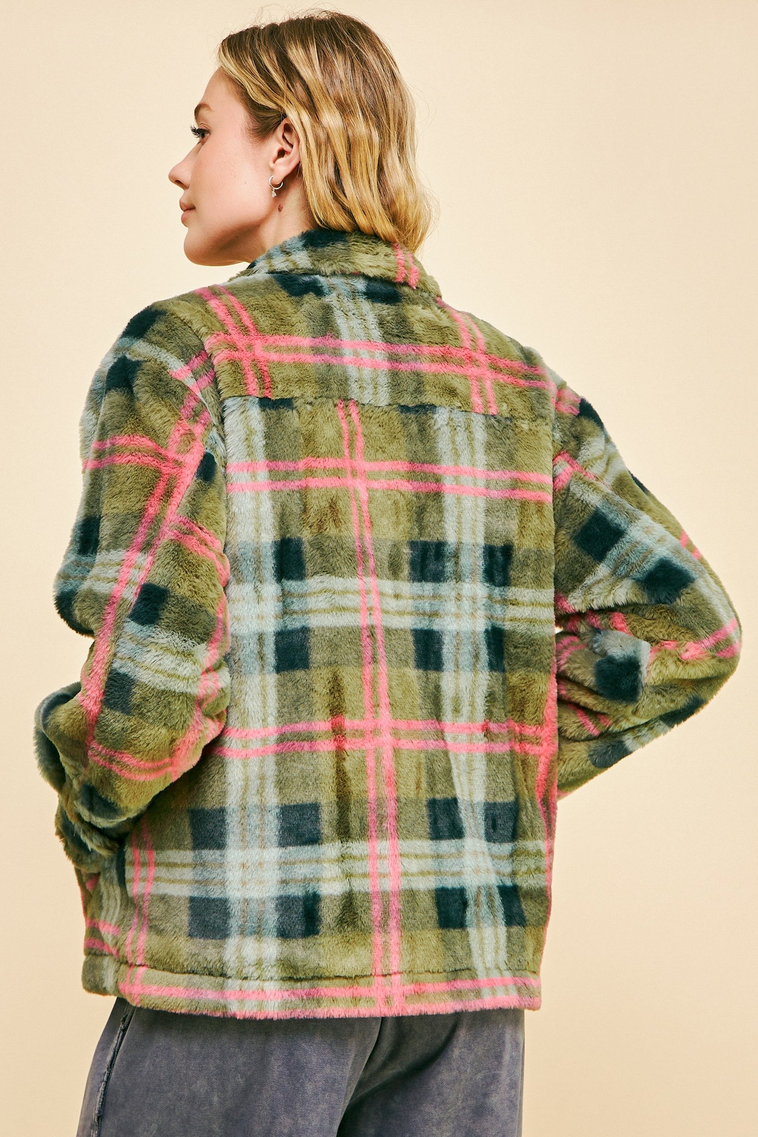 Davi & Dani Plaid Jacket in Olive/Orange – June Adel