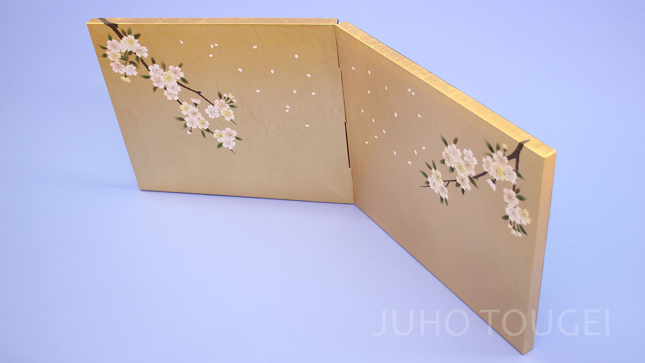 屏風・衝立 高さ33cm 雛人形用 11号 金屏風 二曲和紙入り金沢枝桜 – 寿