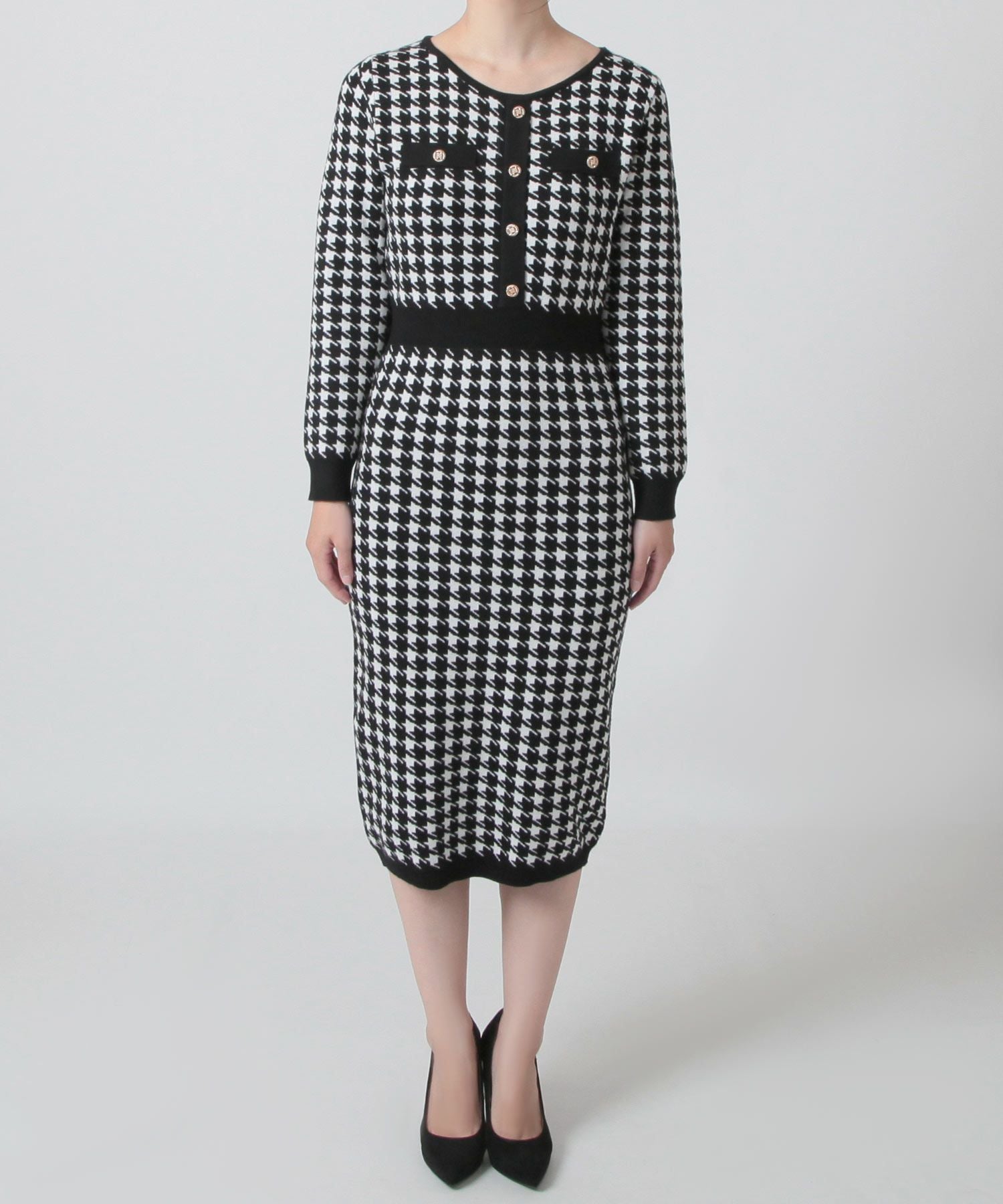 丈が選べる千鳥格子柄タイトニットワンピース JB23598 | レディース