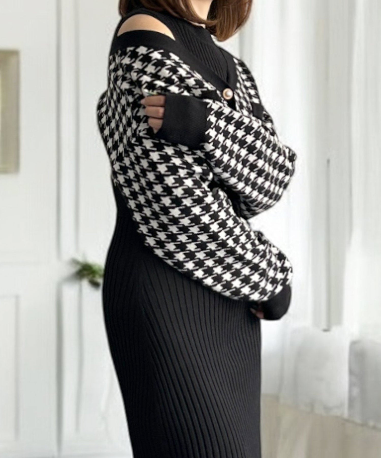 千鳥格子カーディガン×ワンピースセット JB24557 | レディース