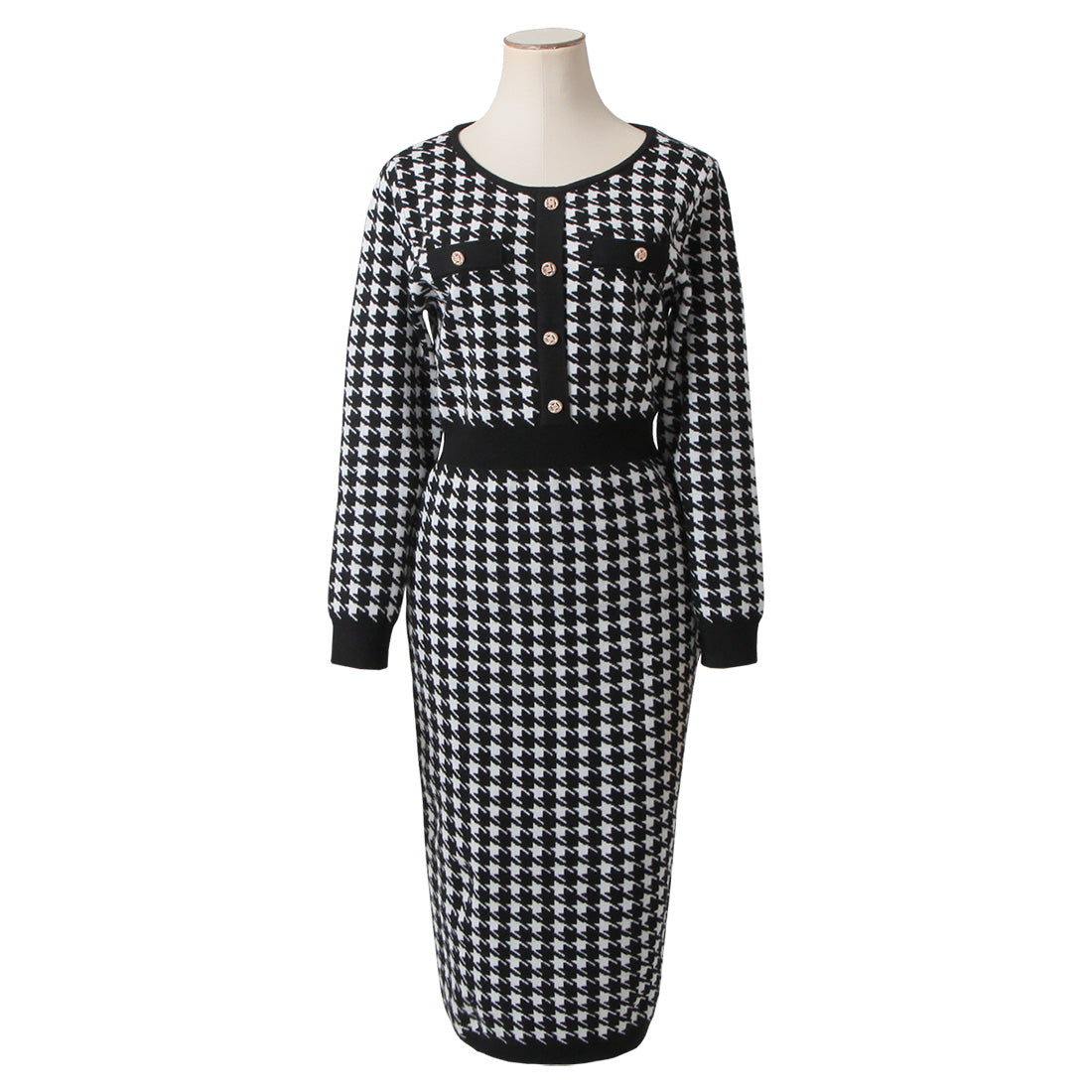 丈が選べる千鳥格子柄タイトニットワンピース JB23598 | レディース