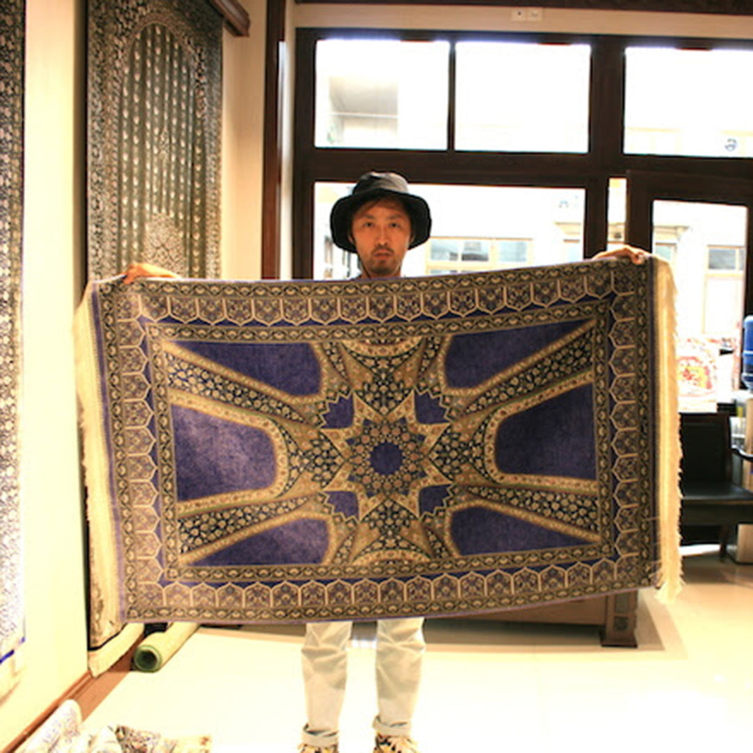 ペルシャ絨毯 イラン クム産玄関マットサイズ 41✕29