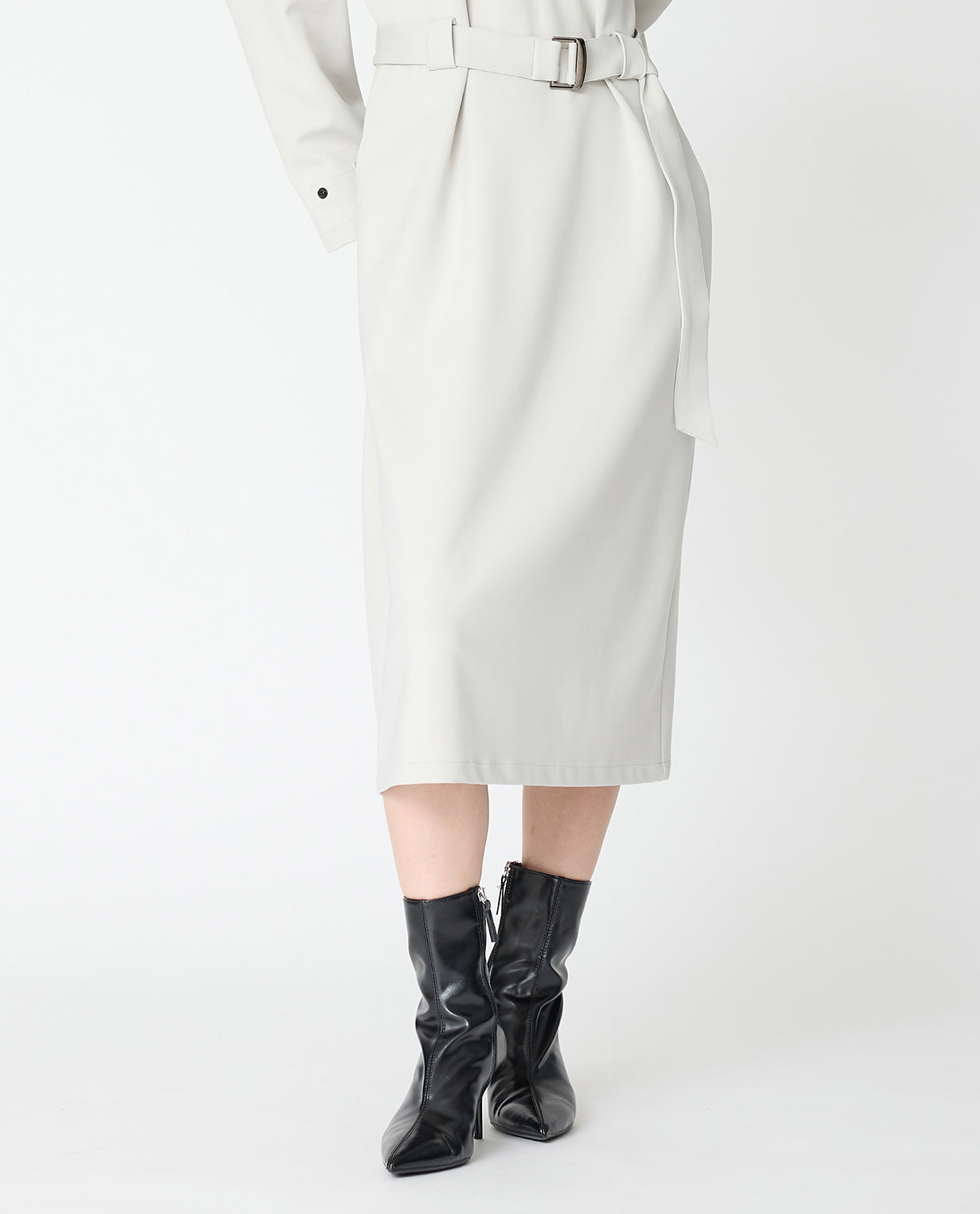 0202_D ダンボールニット ベルト付きZIP UPワンピース (ストーングレー