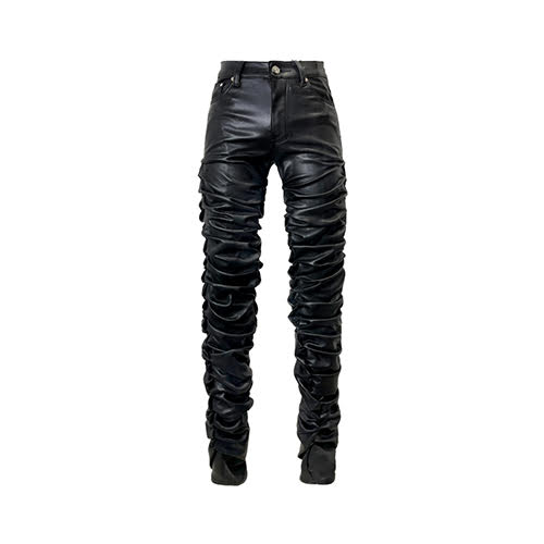 GUAPI ALL BLACK SUPER STACKED LEATHER PANT | KingStar