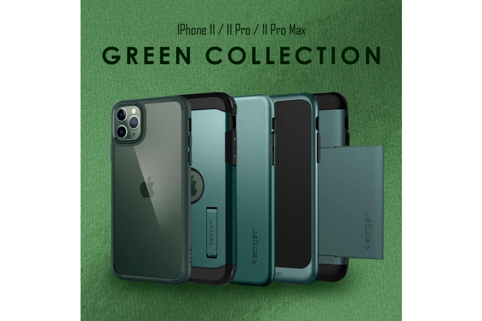 iPhone 11 Proシリーズの「ミッドナイトグリーン」にあわせたケース