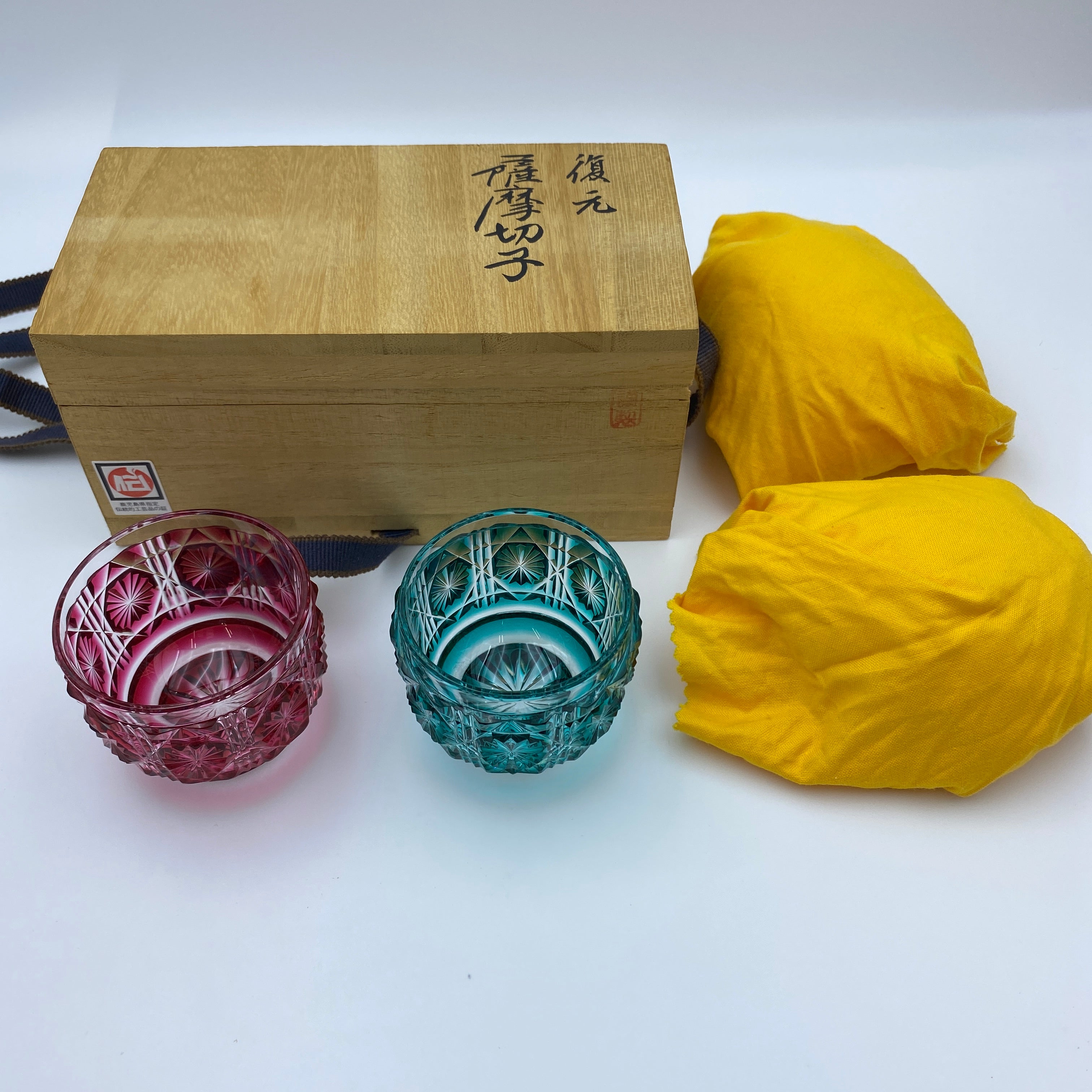 送料無料】薩摩びーどろ工芸 作 復元薩摩切子 色被せガラス切子 猪口揃