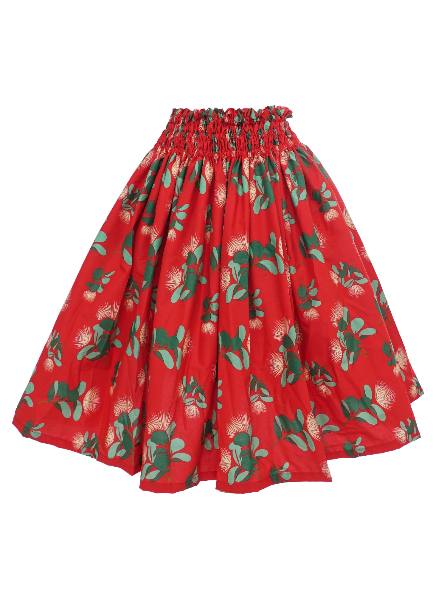 Ka Makani - Ohia Lehua Red Poly Cotton Hula Pau Skirt / 3 Bands