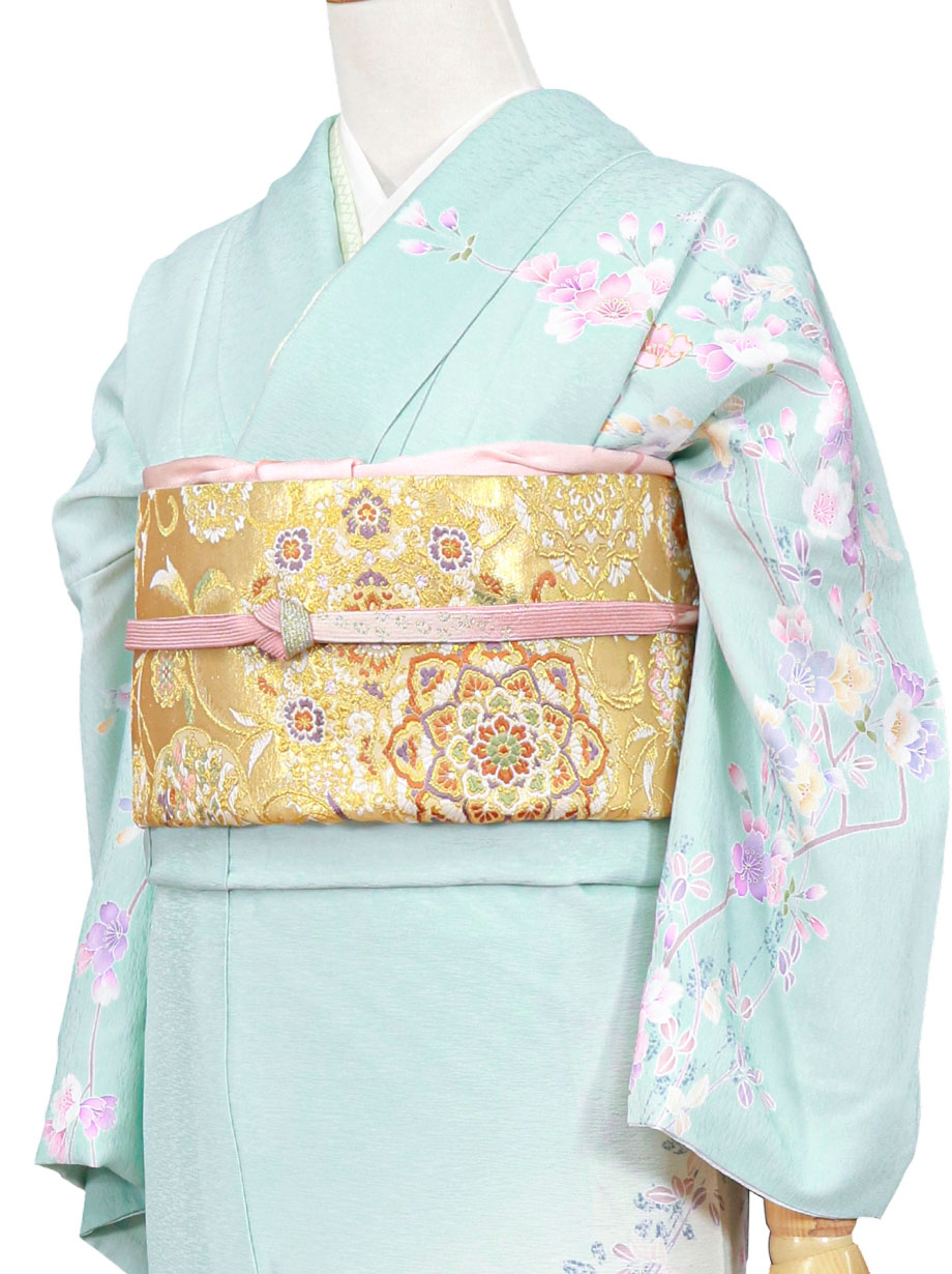 水色地に桜と流水の訪問着（袷） | 宅配着物レンタルの京都かしきもの
