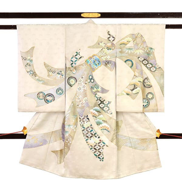 お宮参り産着レンタル／ベージュ地に束ね熨斗の祝い着／男女兼用 | お