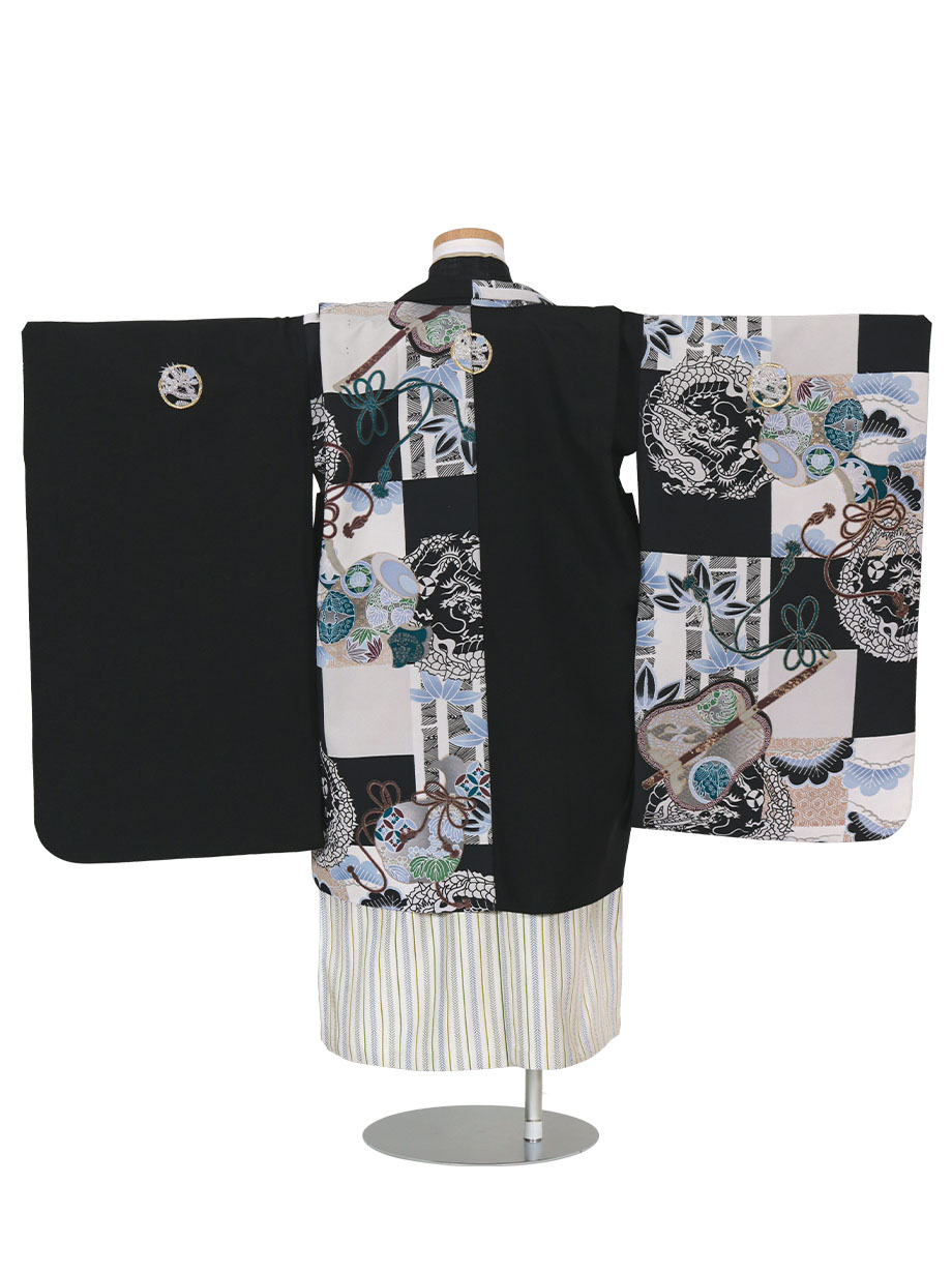 七五三男児MI N101 ひさかたろまん ひさかたろまん》黒地に龍・片身