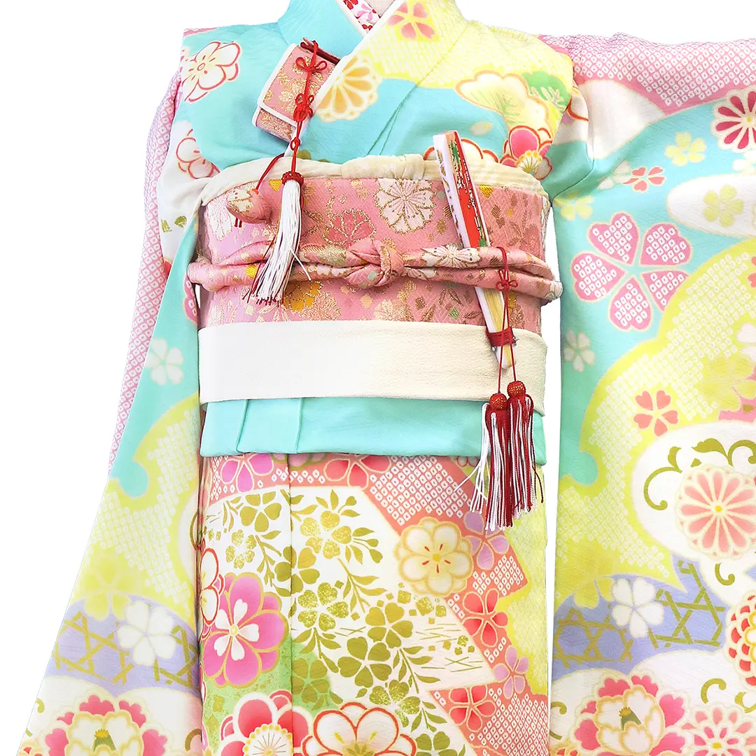 式部浪漫》水色の辻が花風の着物／七五三・七歳女の子 | 宅配着物