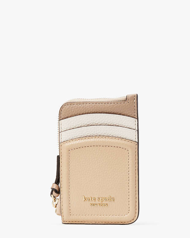 ノット カラーブロック ぺブル レザー ジップ カード ホルダー