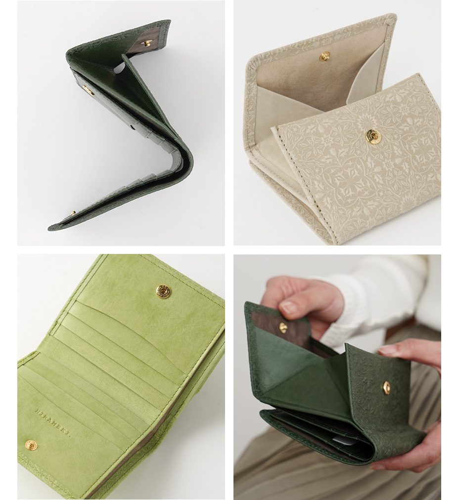 ウィリアムモリスのデザインを型押しした美しい二つ折り財布【HIRAMEKI.】