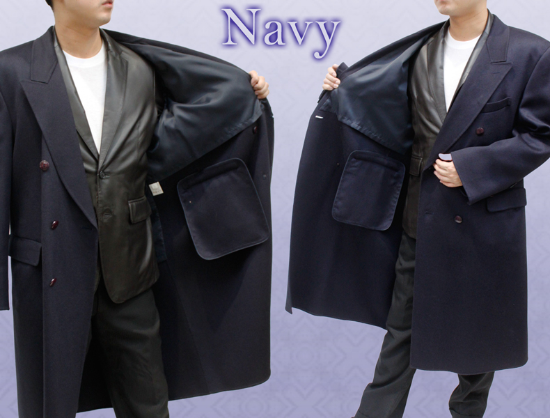 日本製 カシミヤコート リバーシブル ダブル メンズ ネイビー/キャメル