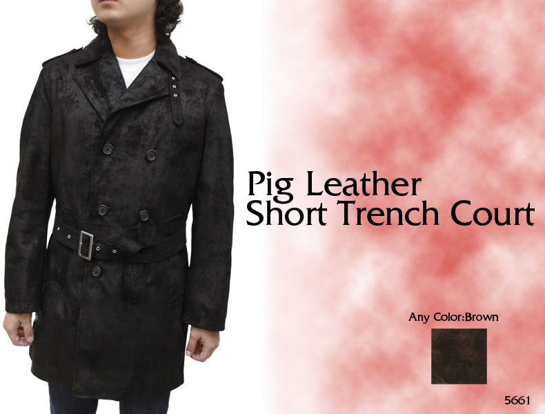 メンズレザーコート レザーショートトレンチコート5661