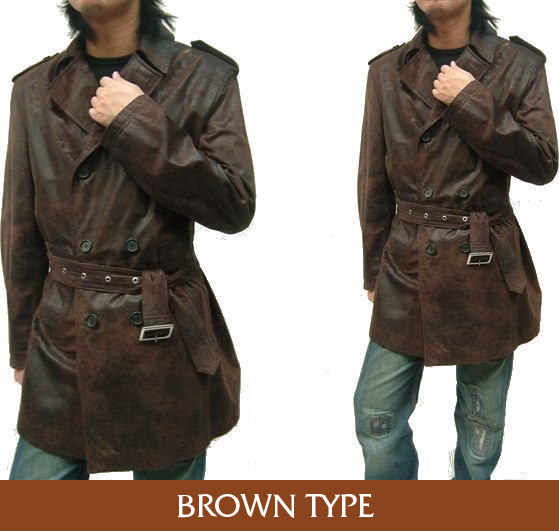 メンズレザーコート レザーショートトレンチコート5661