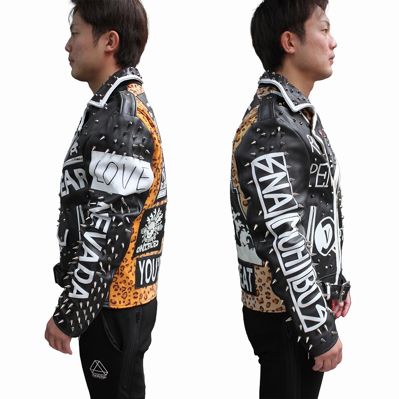 鋲ジャン メンズ スタッズ付き ロックスター レザージャケット ヒョウ