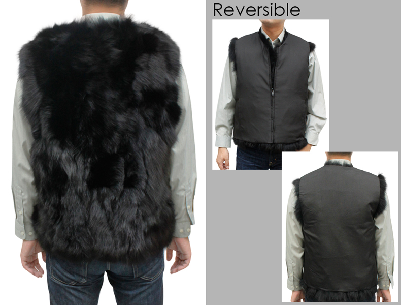 毛皮ベストメンズ ファーベスト リバーシブル ブルーFOX ファーベスト