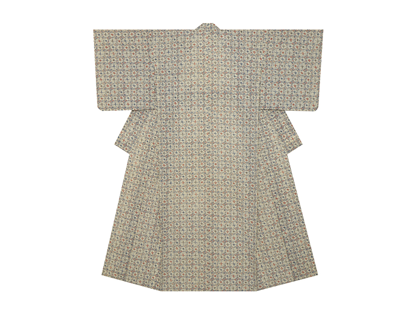 花の格子に蝶々型絵染絽小紋 立花長子図案(d96360nC) 着物紹介