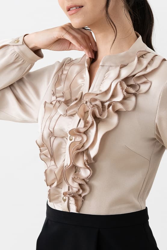 ストレッチサテン×スマートストレッチ】 サテンフリルワンピース– kay me