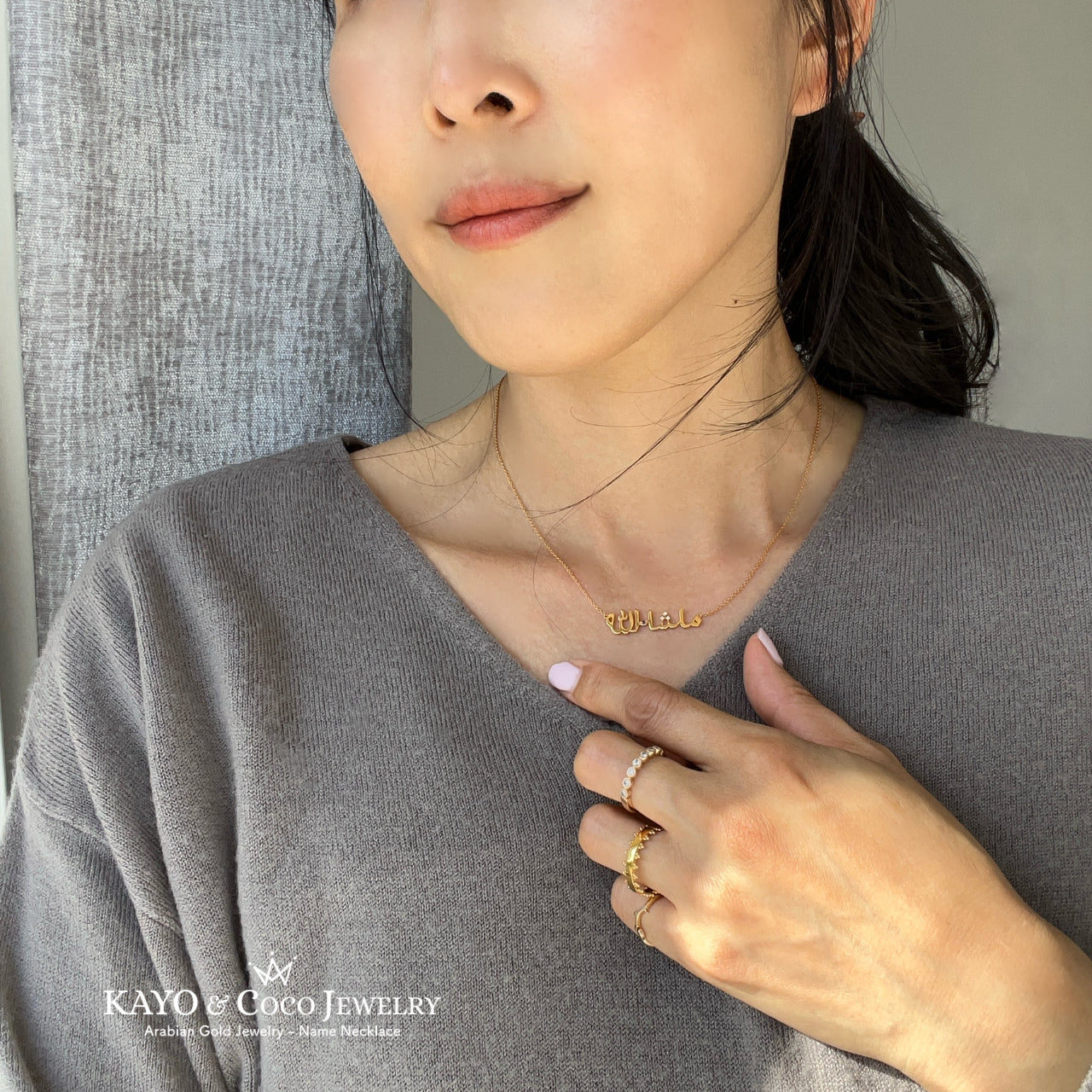 K18 (マシャラー & EVIL EYE) Arabic ネックレス [ダイヤ x サファイア