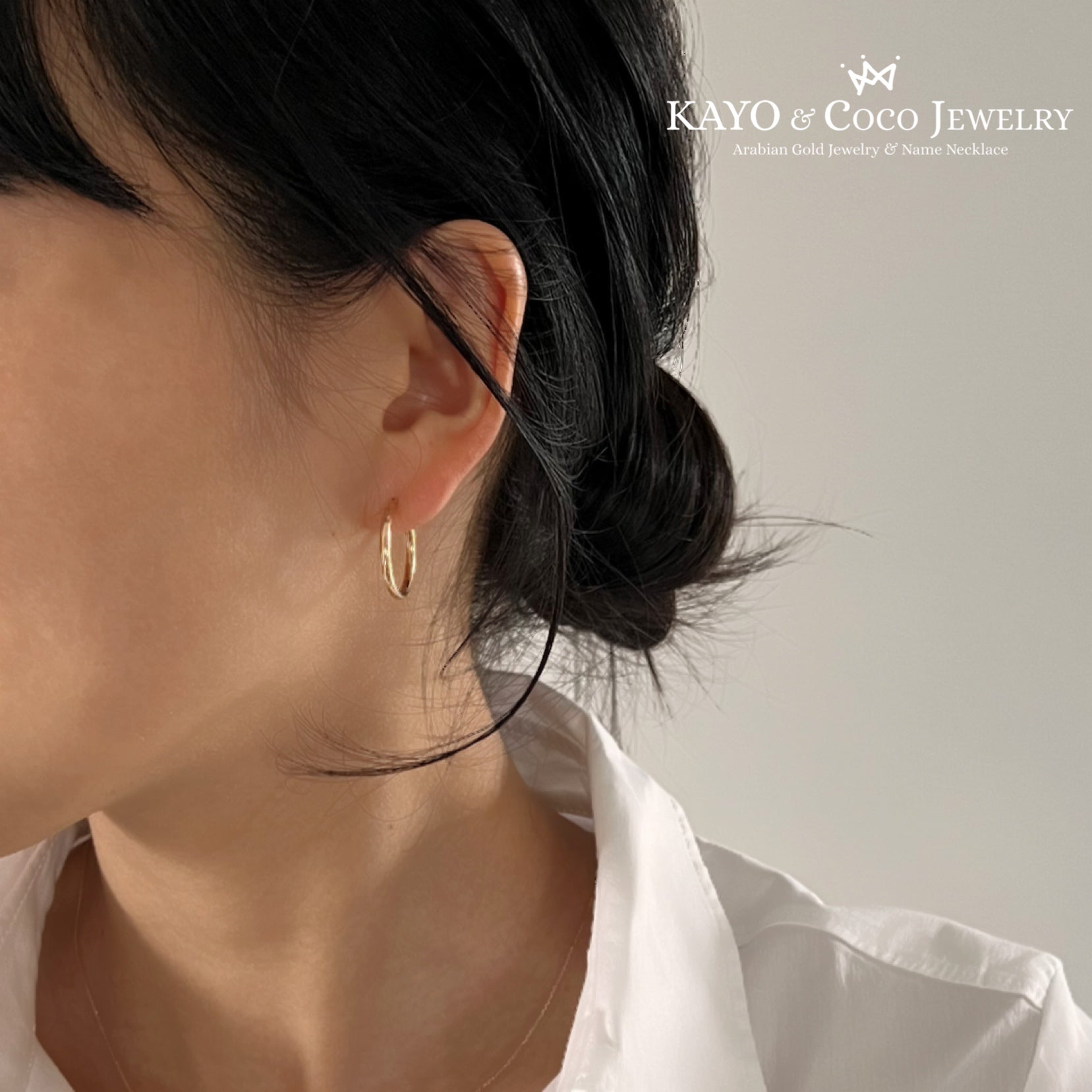 フープピアス 18k イエローゴールド 20mmx2mm［KAYO & Coco Jewelry］