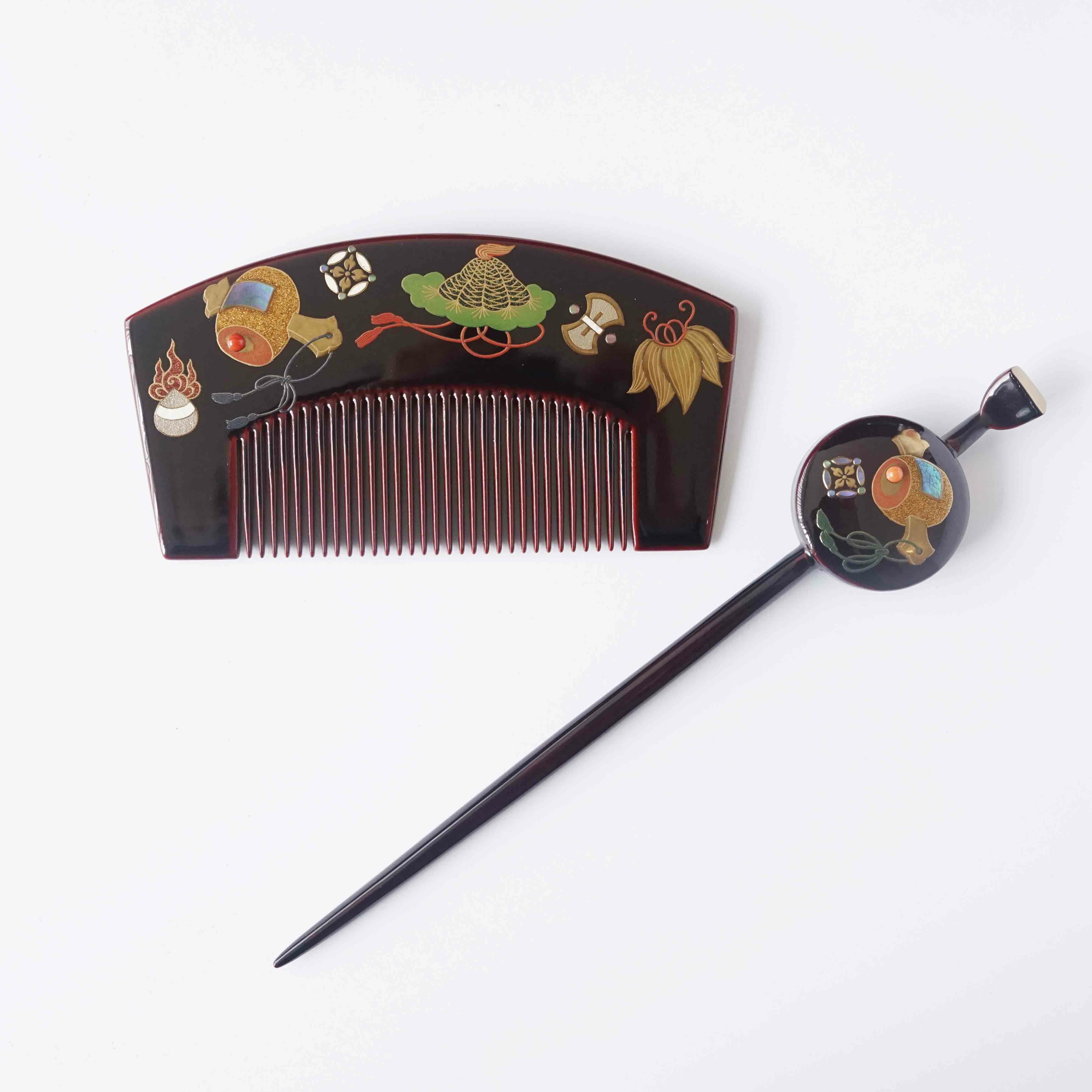 本漆純金蒔絵螺鈿かんざし 櫛・平打ちセット 桜文様 | かづら清老舗