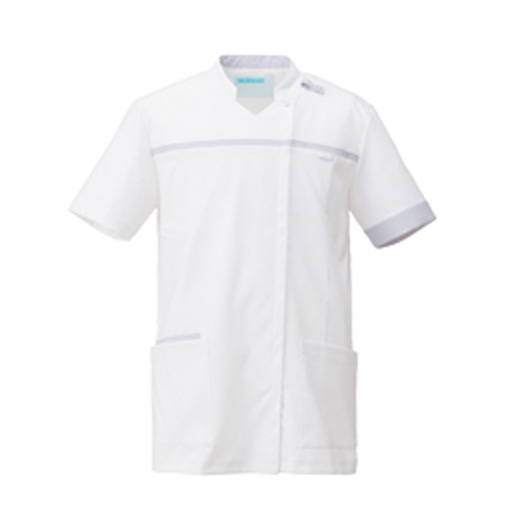 KZN706スクラブジャケット半袖（男女兼用）(ホワイト×ライトグレー/SS