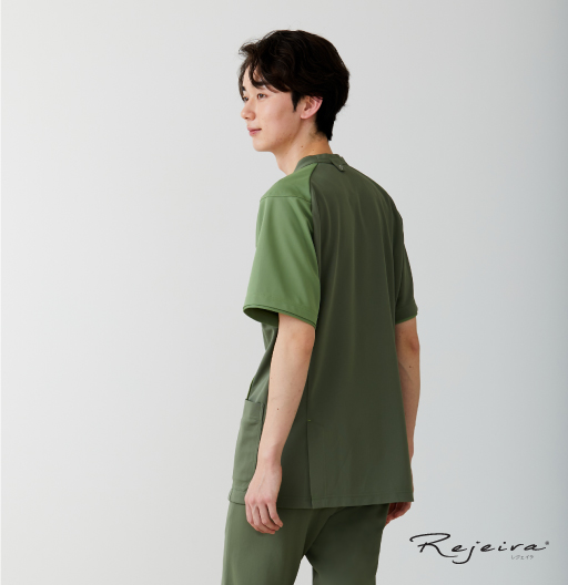 KZN713スクラブジャケット半袖（男女兼用）(アイビーグリーン×カーキ