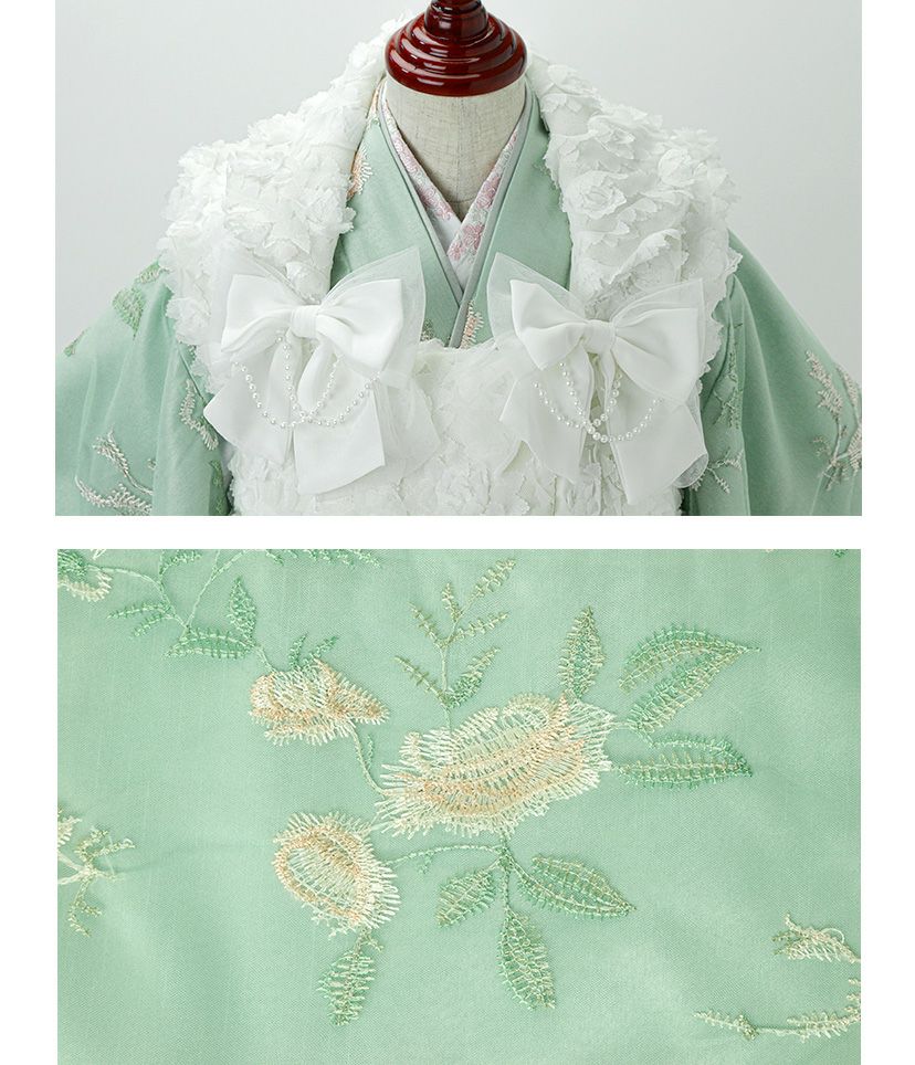 送料無料【雛祭りセール目玉】花柄刺繍チュールレース着物とバラ生地