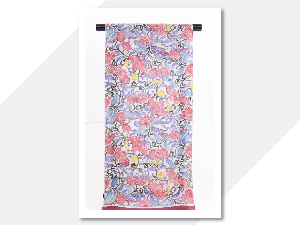 竺仙 本麻 八寸名古屋帯 紅型 赤