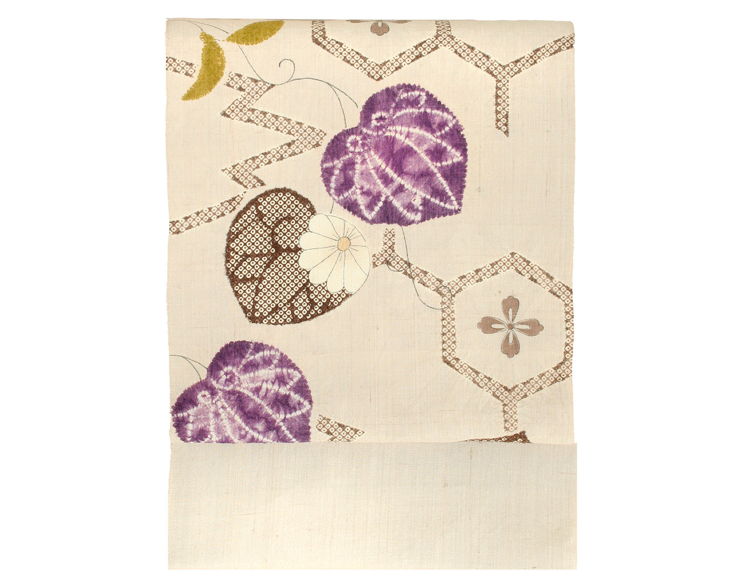 九寸名古屋帯 絞染 葵に亀甲松皮菱 – 着物道楽みなとや