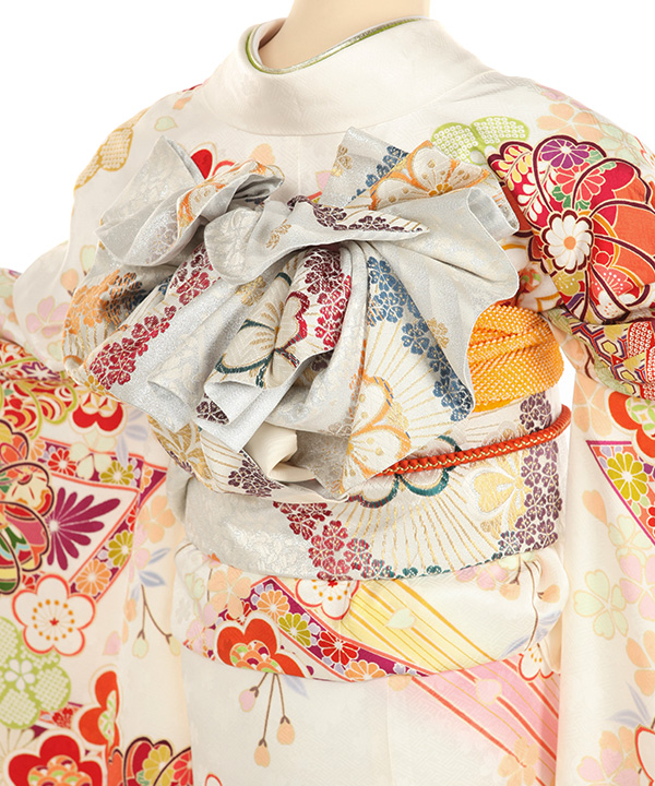 振袖レンタル｜オレンジに花車梅模様｜F0452｜3L｜宅配着物レンタル