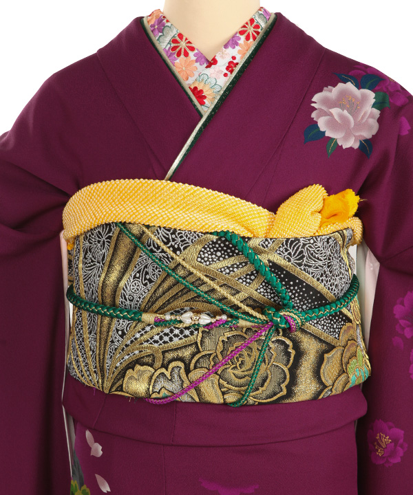 振袖レンタル｜紫に牡丹 刺繍半衿付き長襦袢付き｜F0465｜LL｜宅配着物