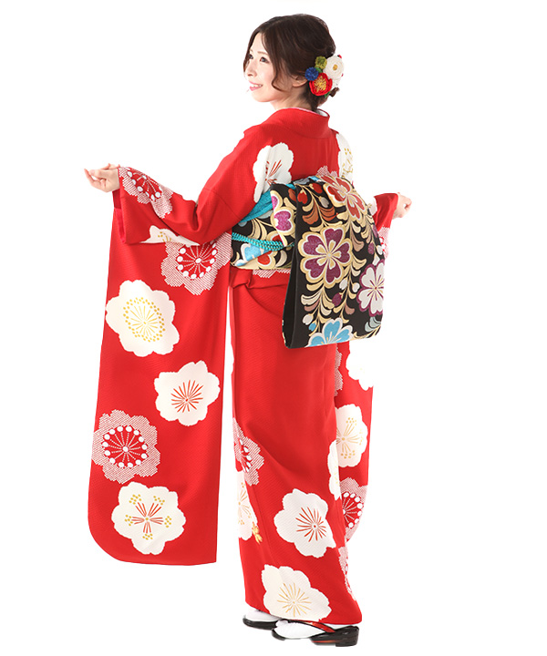 振袖レンタル｜赤に大輪の桜｜F0360｜L｜宅配着物レンタル・一式フル