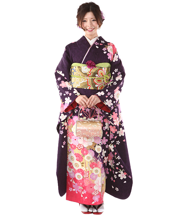 振袖レンタル｜深紫に桜づくし｜F0396｜3L｜宅配着物レンタル・一式