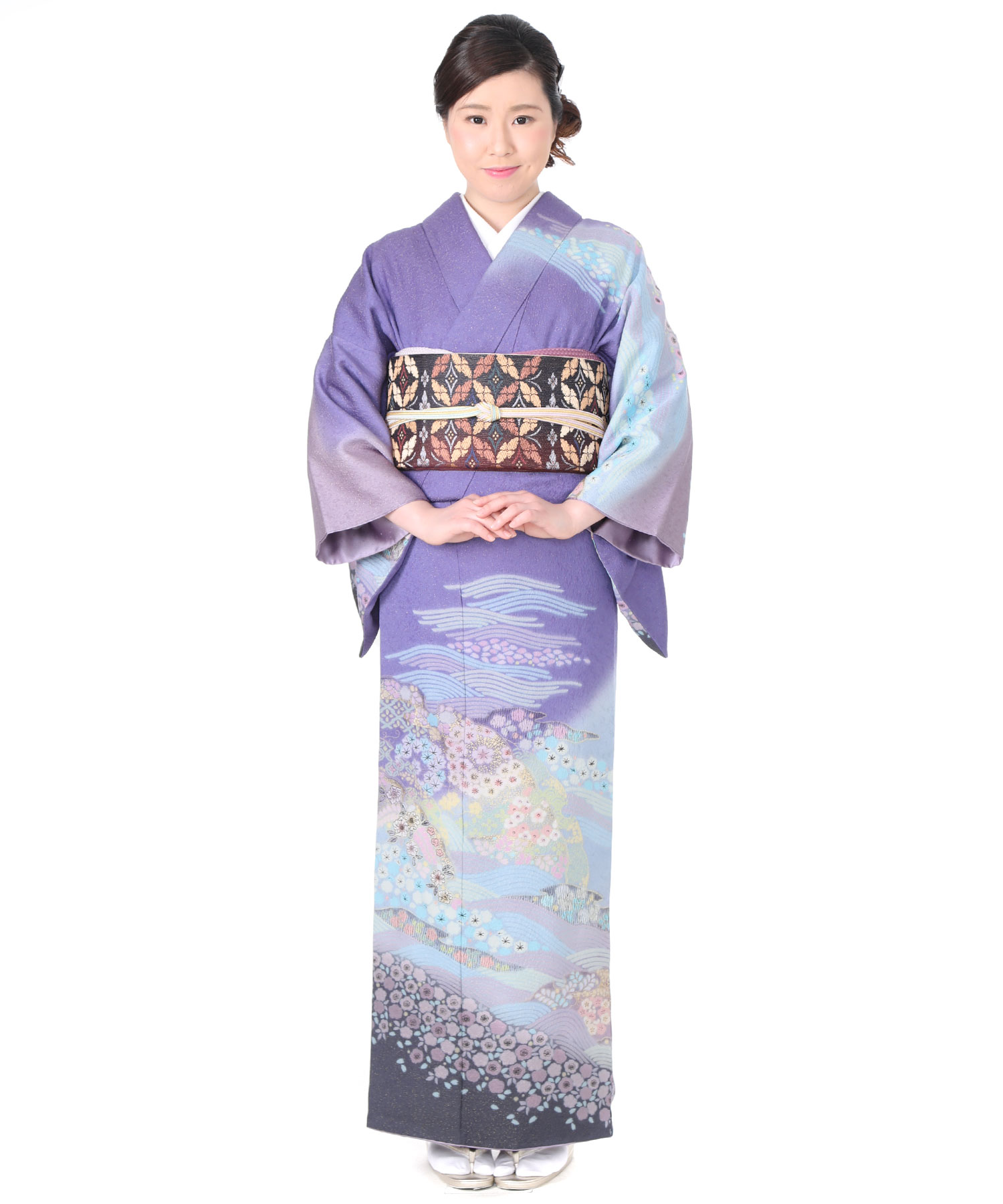 訪問着レンタル｜藤紫に梅と波文｜H0045｜S｜宅配着物レンタル｜きもの