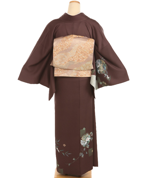 訪問着レンタル｜濃茶に雪輪 ふくれ織｜H0356｜L｜宅配着物レンタル