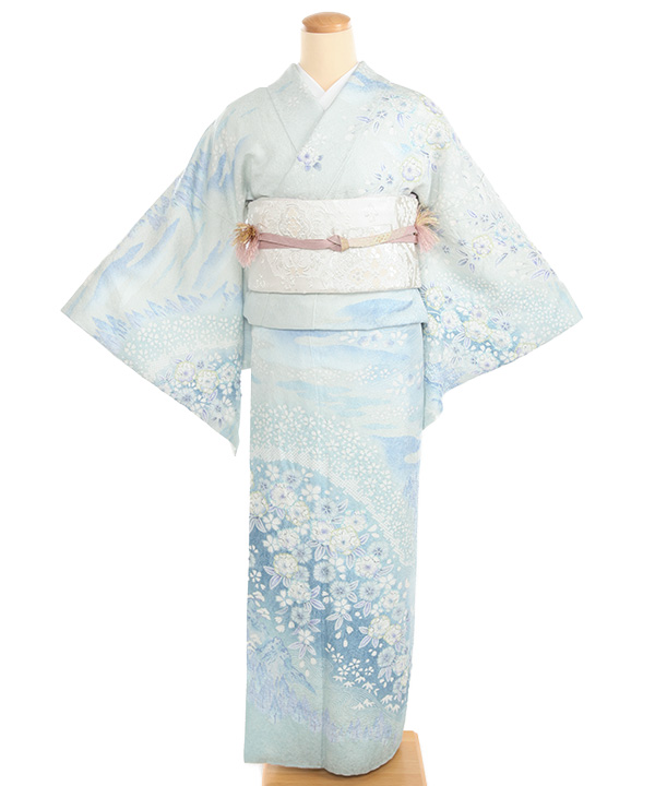 訪問着レンタル｜桂由美 水色に辻が花｜H0377｜L｜宅配着物レンタル