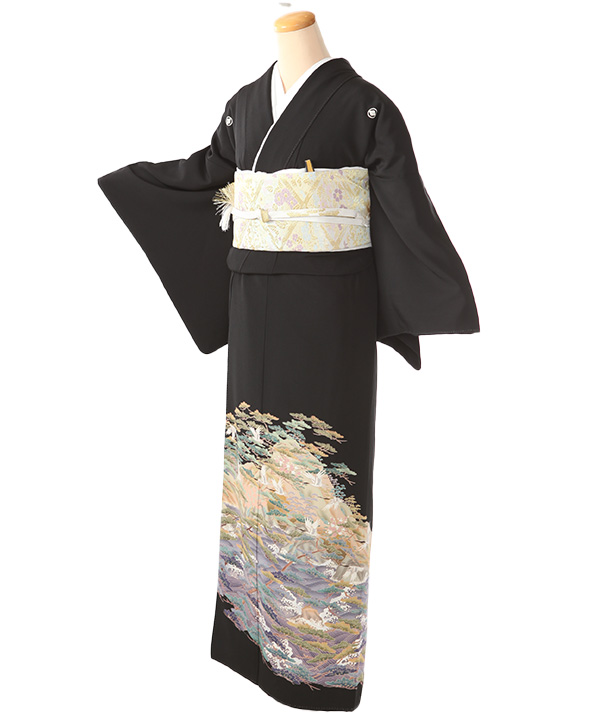 黒留袖レンタル｜波文と松に飛鶴｜T0011｜L｜宅配着物レンタル・一式