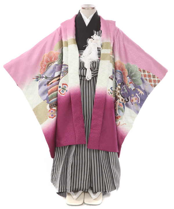 七五三(五歳男の子)着物レンタル｜龍に打ち出の小槌柄紫羽織 黒着物×黒