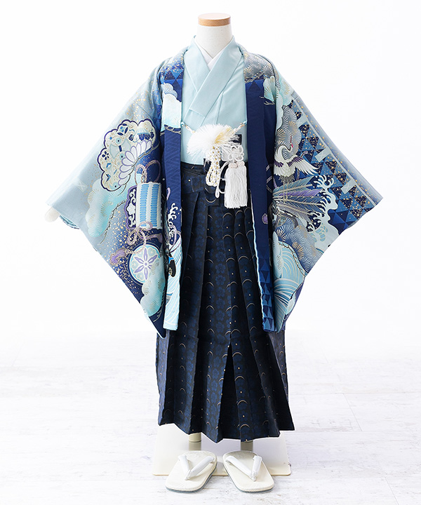 七五三(五歳男の子)着物レンタル｜【乙葉】兜に源氏車柄羽織 水色着物