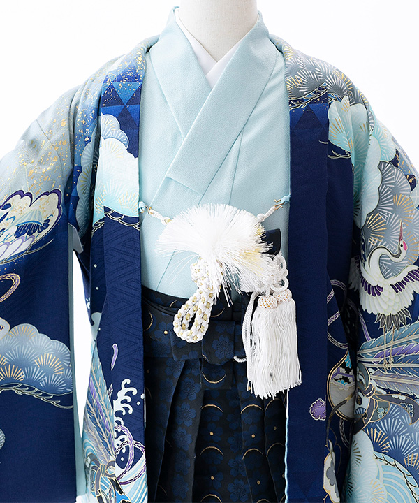 七五三(五歳男の子)着物レンタル｜【乙葉】兜に源氏車柄羽織 水色着物