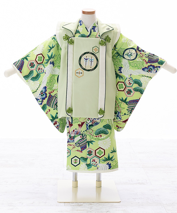 七五三(三歳男の子)着物レンタル｜【乙葉】吉祥文様柄の黄緑色着物