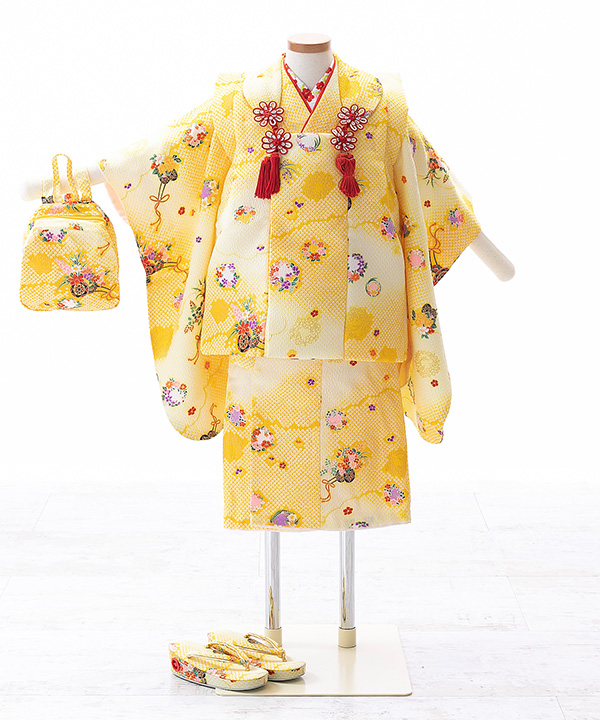 七五三(三歳女の子)着物レンタル｜黄色着物×黄色被布｜W-G-3-50｜宅配