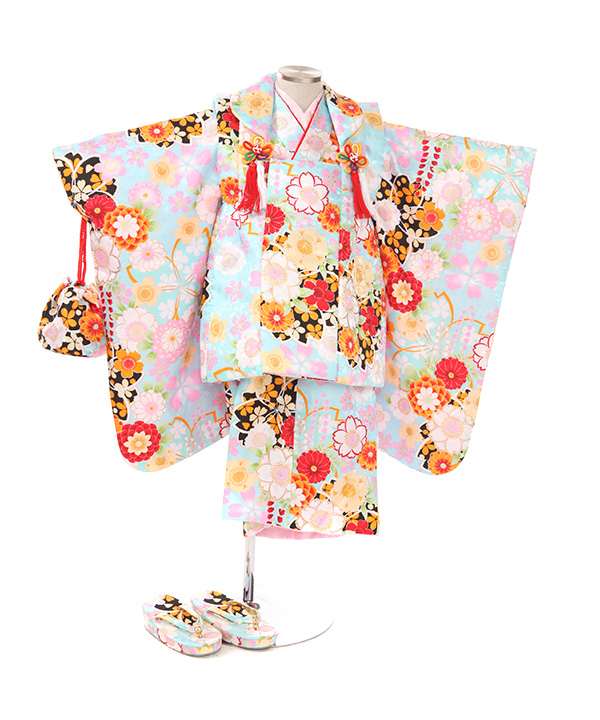 七五三(三歳女の子)着物レンタル｜キティちゃん柄赤色着物×疋田赤被布