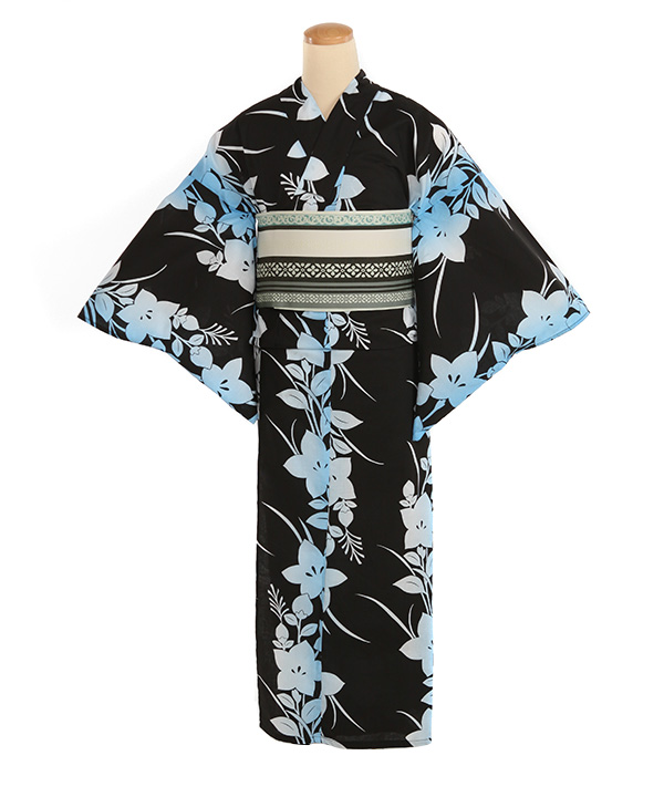 浴衣レンタル｜黒に桔梗｜Y0011｜M｜宅配着物レンタル｜きものレンタリエ