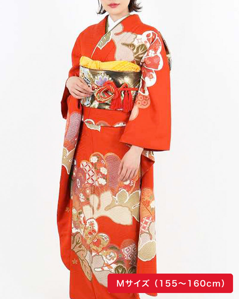 振袖 | 朱色に吉祥文様の葉 | 着物ネット通販・宅配レンタルのきもの遊美