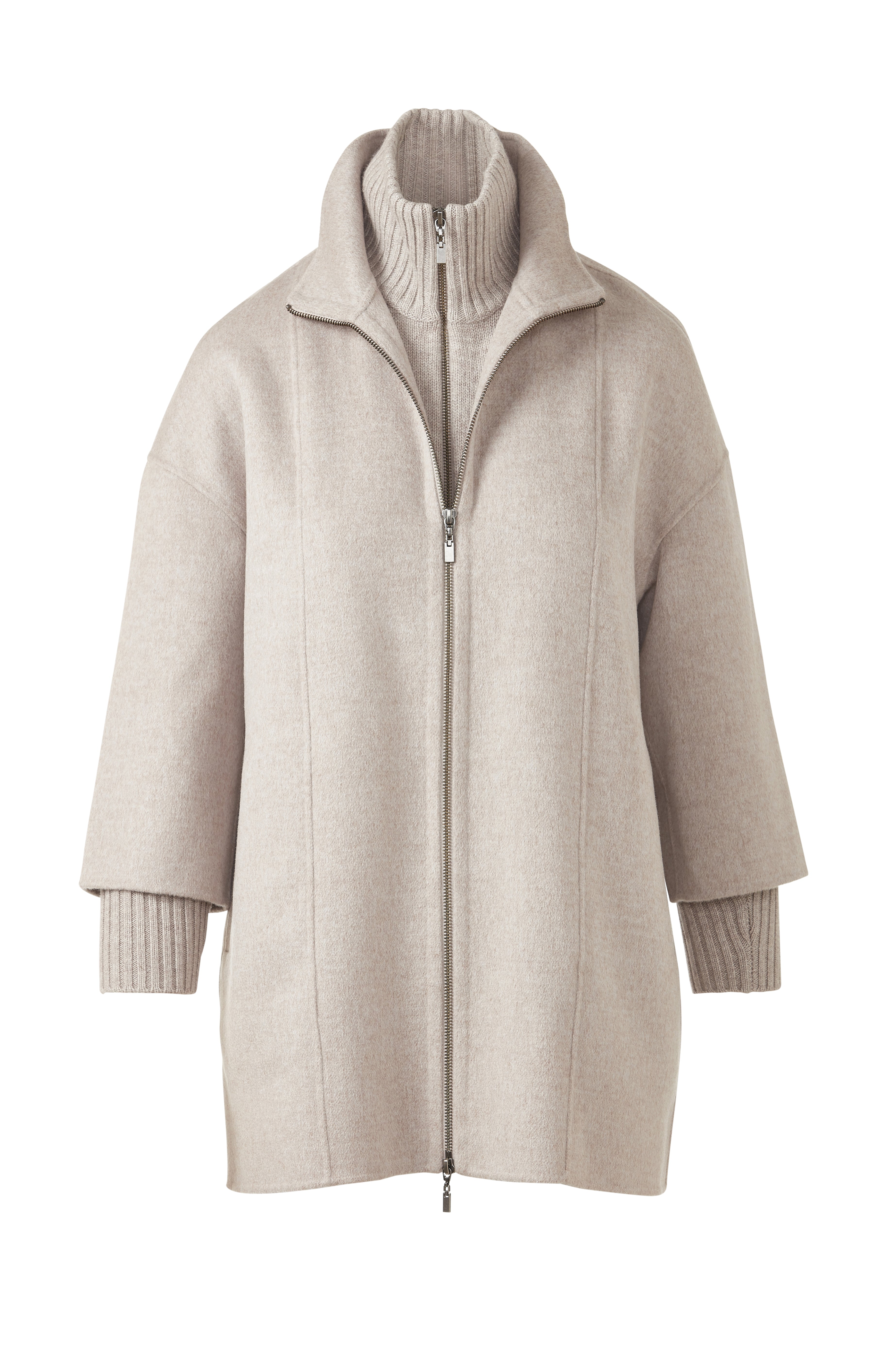 KNIT INSERT ZIP MOCK COAT – Kinross Cashmere